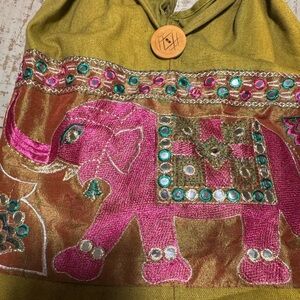 Colorful Elephant Embroidered Tote Bag